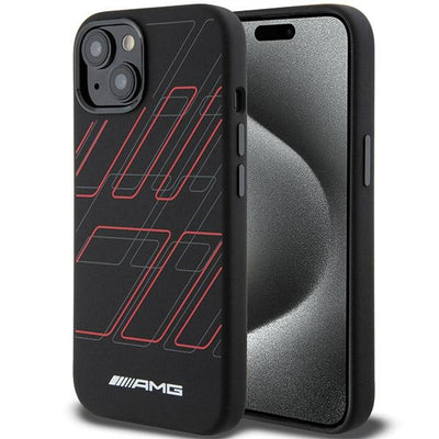 Husa AMG Silicone Large Rhombuses Pattern Magsafe pentru iPhone 15 Plus / 14 Plus - Negru