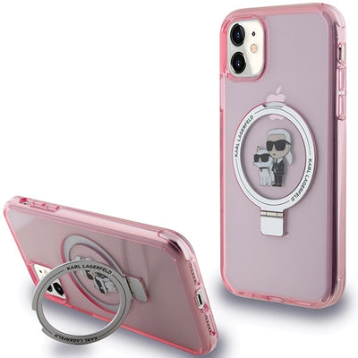 Husa Karl Lagerfeld Ring Stand Karl&Choupette Magsafe pentru iPhone 11 / Xr - Roz