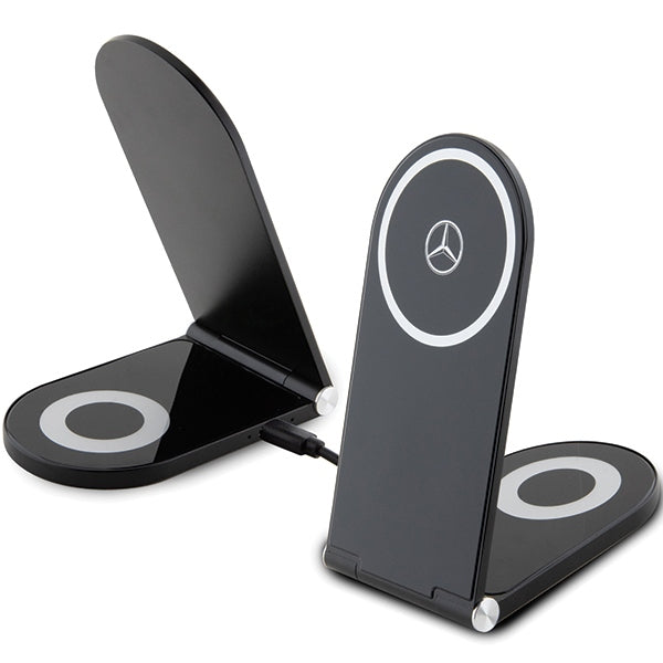 Incarcator Mercedes Argintiu Stars Magsafe Foldable 2in1 15W Inductive - Negru
