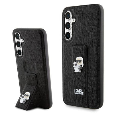 Husa Karl Lagerfeld Gripstand Saffiano Karl&Choupette Pins pentru Samsung Galaxy S23 FE - Negru