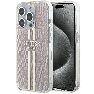 Husa Guess IML 4G Auriu Stripe pentru iPhone 14 Pro Max - Roz