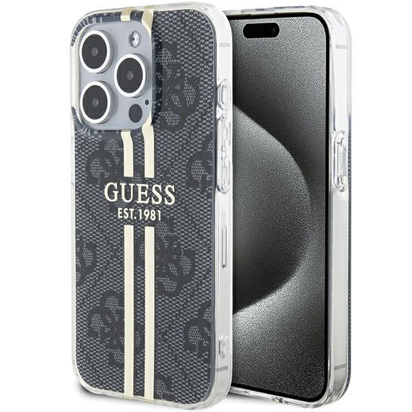 Husa Guess IML 4G Auriu Stripe pentru iPhone 15 Pro - Negru