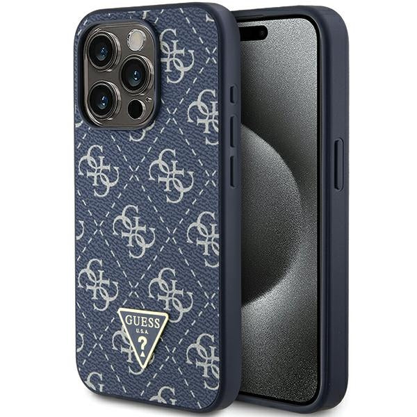Husa Guess 4G Triangle Metal Logo pentru iPhone 15 Pro - Albastru