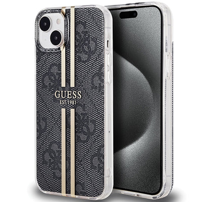 Husa Guess IML 4G Auriu Stripe pentru iPhone 15 Plus / 14 Plus - Negru