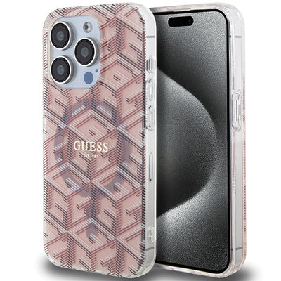 Husa Guess IML Gcube Magsafe pentru iPhone 15 Pro - Roz