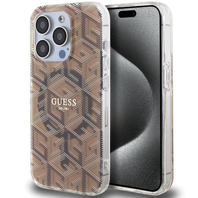 Husa Guess IML Gcube Magsafe pentru iPhone 15 Pro - Maro