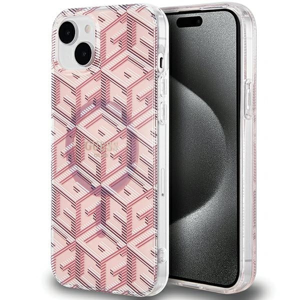 Husa Guess IML Gcube Magsafe pentru iPhone 15 Plus / 14 Plus - Roz