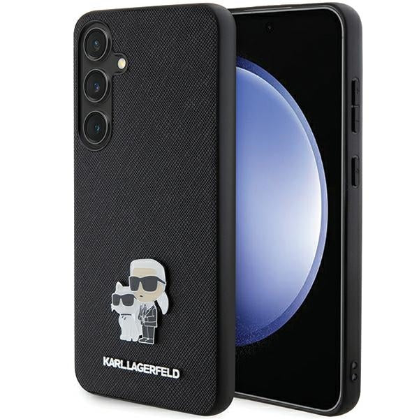 Husa Karl Lagerfeld Klhcs24spsakcmpk S24 S921 Hardcase Negru/Negru Saffiano Karl & Choupette Metal Pin