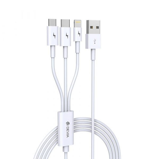 Devia cablu 3in1 Smart EC141 USB - Lightning + USB-C + MicroUSB 1,2 m 2A Alb