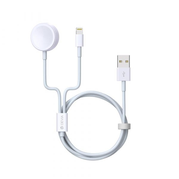 Devia cablu 2in1 Smart EA199 USB - Lightning Alb with inductive magnetic charger for Apple Watch