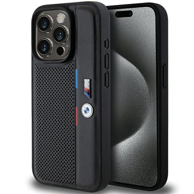 Husa BMW Perforated Tricolor Line pentru iPhone 15 Pro - Negru