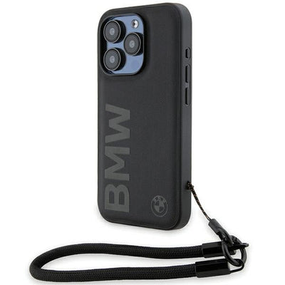 Husa BMW Signature Leather Wordmark Cord pentru iPhone 15 Pro - Negru