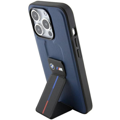 Husa BMW M Grip Stand Bicolor pentru iPhone 15 Pro - Bleumarin