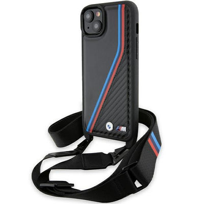 Husa BMW M Edition Carbon Tricolor Lines & Curea pentru iPhone 15 Plus / 14 Plus - Negru
