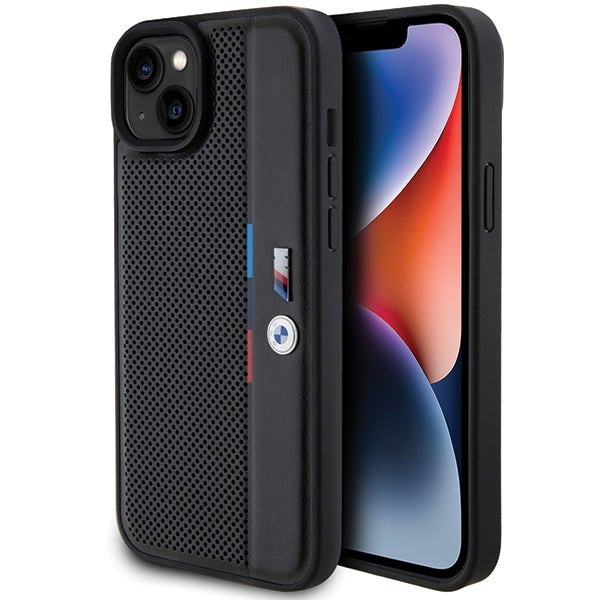 Husa BMW Perforated Tricolor Line pentru iPhone 15 Plus / 14 Plus - Negru