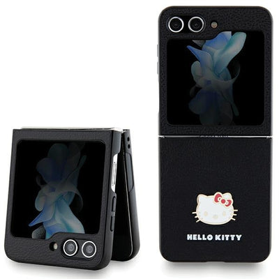 Husa Hello Kitty Metal Logo Kitty Head pentru Samsung Galaxy Z Flip 5 - Negru