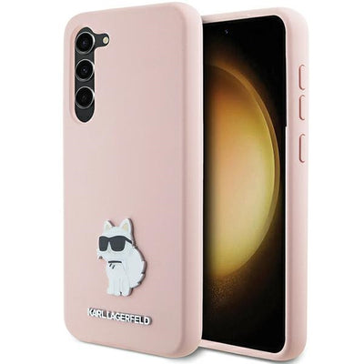 Husa Karl Lagerfeld Silicone Choupette Metal Pin pentru Samsung Galaxy S23+ - Roz