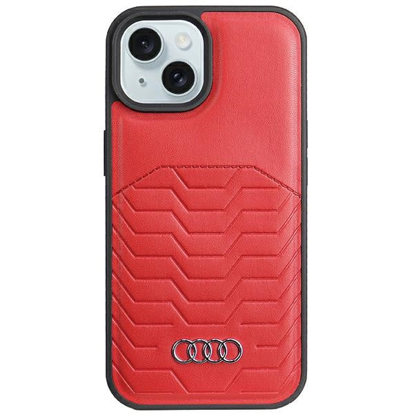 Husa Audi Synthetic Leather cu Magsafe pentru iPhone 15 Plus / 14 Plus - Rosu