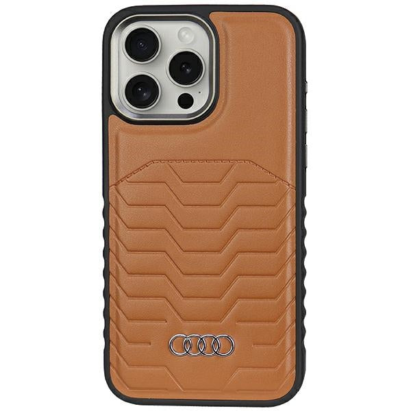 Husa Audi Synthetic Leather cu Magsafe pentru iPhone 15 Pro - Maro