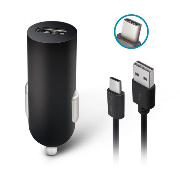 Încărcător auto Forever M02 1x USB 2A negru + cablu USB‑C