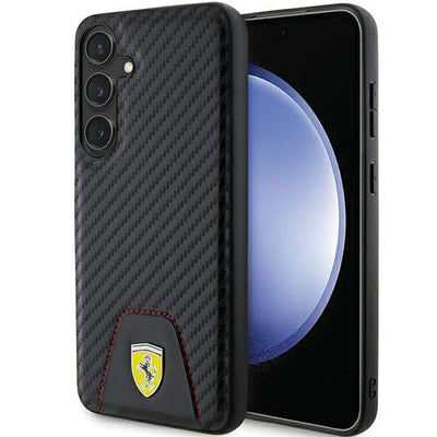 Husa Ferrari Carbon Stitched Bottom pentru Samsung Galaxy S24+ - Negru
