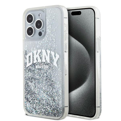 Husa Dkny Liquid Glitter Big Logo pentru iPhone 15 Pro - Alb