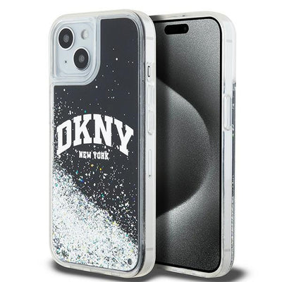 Husa Dkny Liquid Glitter Big Logo iPhone 15 Plus / 14 Plus - Negru