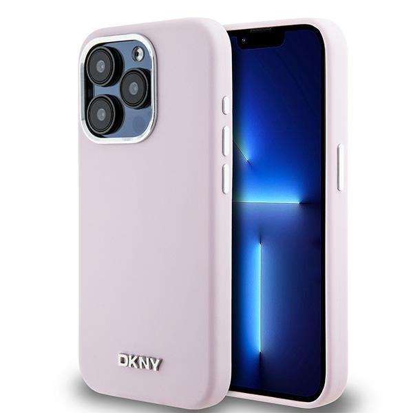 Husa Dkny Liquid Silicone Small Metal Logo Magsafe pentru iPhone 14 Pro - Roz