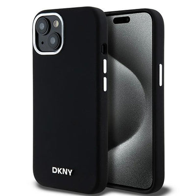 Husa Dkny Liquid Silicone Small Metal Logo Magsafe pentru iPhone 15 Plus / 14 Plus - Negru