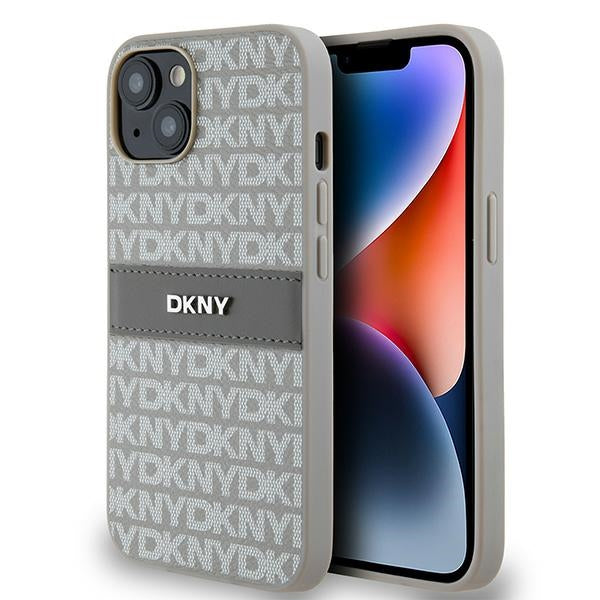 Husa Dkny Leather Mono Stripe & Metal Logo pentru iPhone 15 / 14 / 13 - Bej