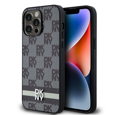 Husa Dkny Leather Checkered Mono Pattern & Printed Stripes pentru iPhone 14 Pro Max - Negru