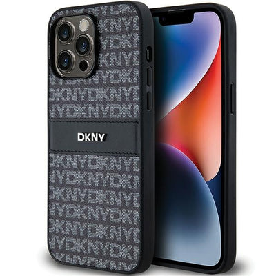 Husa Dkny Leather Mono Stripe & Metal Logo pentru iPhone 14 Pro Max - Negru
