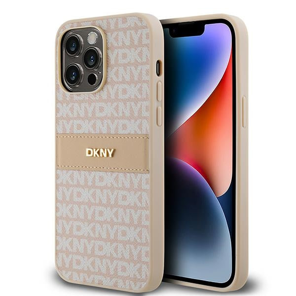 Husa Dkny Leather Mono Stripe & Metal Logo pentru iPhone 14 Pro Max - Roz