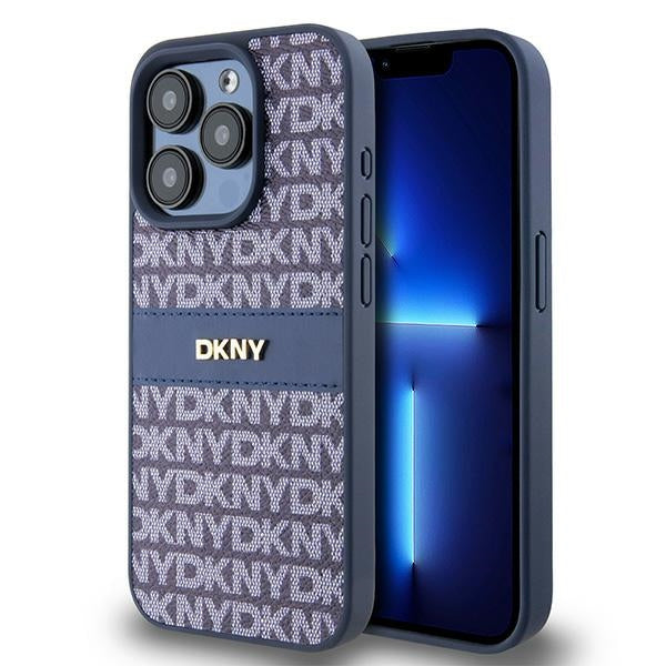 Husa Dkny Leather Mono Stripe & Metal Logo pentru iPhone 15 Pro - Albastru