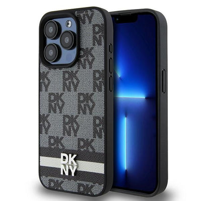 Husa Dkny Leather Checkered Mono Pattern & Printed Stripes pentru iPhone 15 Pro Max - Negru