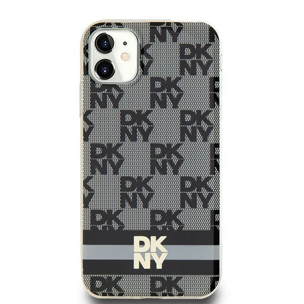 Husa Dkny IML Checkered Mono Pattern & Printed Stripes Magsafe pentru iPhone 11 / Xr - Negru