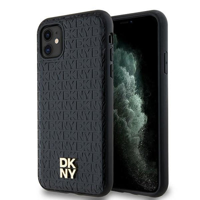 Husa Dkny Leather Monogram Pattern Metal Logo Magsafe pentru iPhone 11 / Xr - Negru