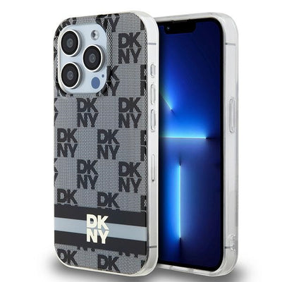 Husa Dkny IML Checkered Mono Pattern & Printed Stripes Magsafe pentru iPhone 13 Pro Max - Negru