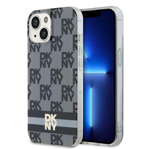 Husa Dkny IML Checkered Mono Pattern & Printed Stripes Magsafe pentru iPhone 15/14/13 - Negru