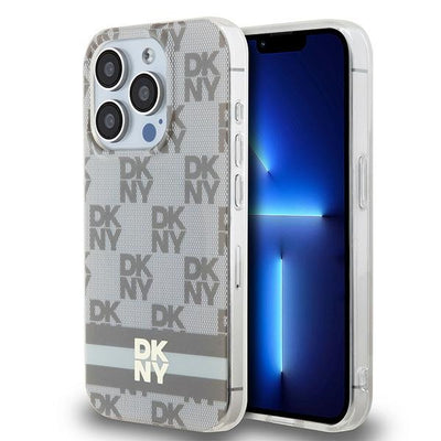 Husa Dkny IML Checkered Mono Pattern & Printed Stripes Magsafe pentru iPhone 14 Pro Max - Bej