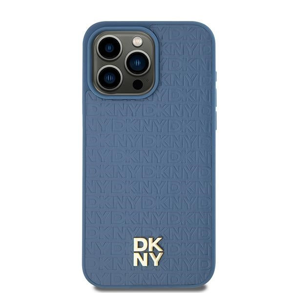 Husa Dkny Leather Pattern Metal Logo Magsafe pentru iPhone 15/14/13 - Albastru