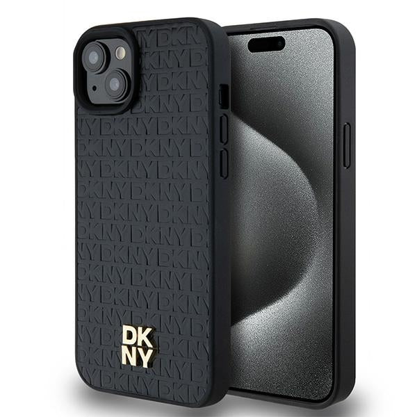 Husa Dkny Leather Pattern Metal Logo Magsafe pentru iPhone 15/14/13 - Negru