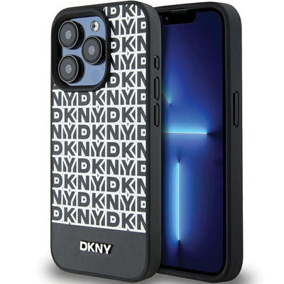 Husa Dkny Leather Printed Pattern Metal Logo Magsafe pentru iPhone 15 Pro Max - Negru