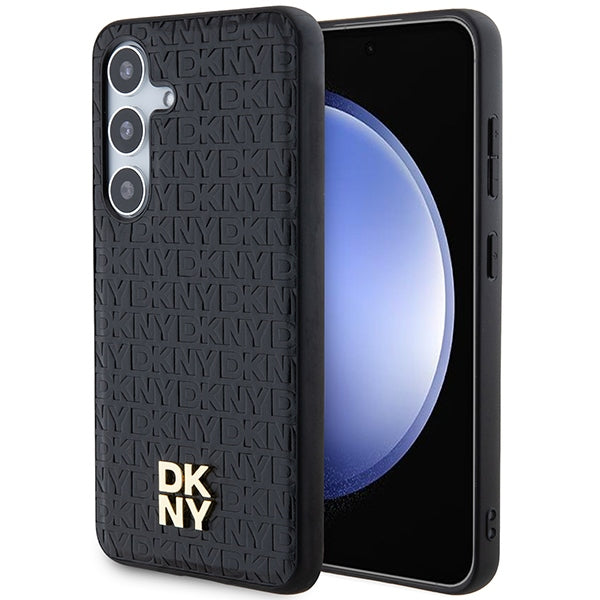 Husa Dkny Leather Pattern Metal Logo Magsafe pentru Samsung Galaxy S24+ - Negru