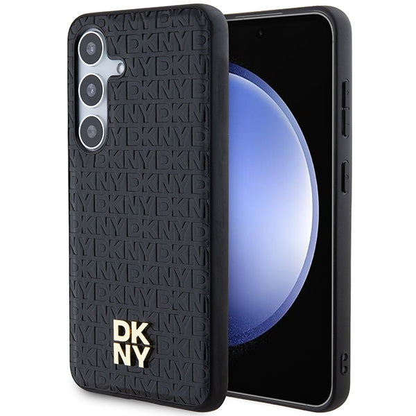 Husa Dkny Leather Pattern Metal Logo Magsafe pentru Samsung Galaxy S24 - Negru