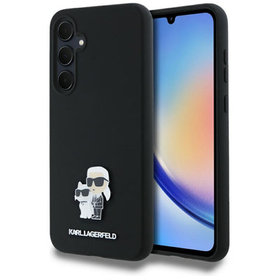 Husa Karl Lagerfeld Silicone Karl&Choupette Metal Pin pentru Samsung Galaxy A35 - Negru