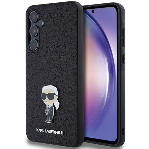 Husa Karl Lagerfeld Fixed Glitter Ikonik Logo Metal Pin pentru Samsung Galaxy A55 - Negru