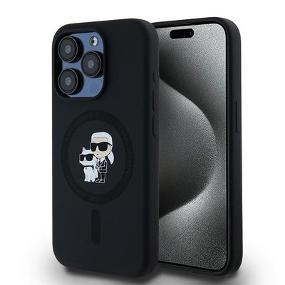 Husa Karl Lagerfeld Silicone Karl&Choupette Magsafe pentru iPhone 15 Pro - Negru