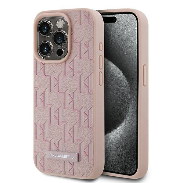 Husa Karl Lagerfeld Leather Monogram Metal Logo pentru iPhone 15 Pro Max - Roz