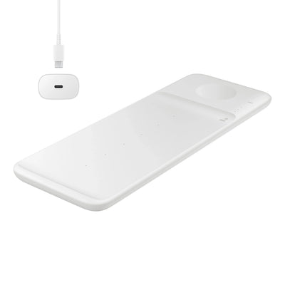 Cablu Samsung Trio Ep-p6300twegeu 3in1 Inductive Incarcator pentru Phone / Galaxy Watch / Buds - Alb + Mains Incarcator 